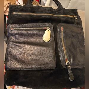 Emporio Armani Black Leather Tote Bag with Shoulder Strap